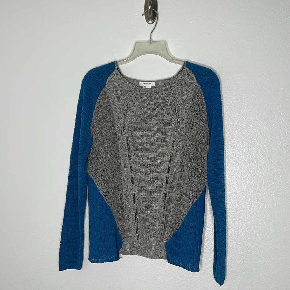 Helmut Lang Gray Blue Color Block Long Sleeve Swe… - image 2